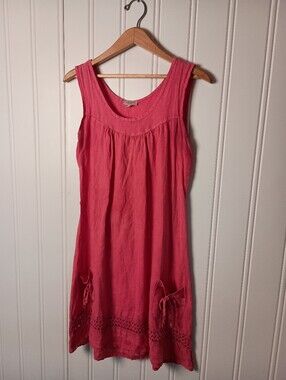 Marisa & Marie- Linen Coral Pink Summer Dress- Size M